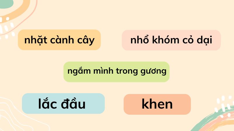 Câu 1: Những từ ngữ nào dưới đây chỉ hoạt động của voi em?