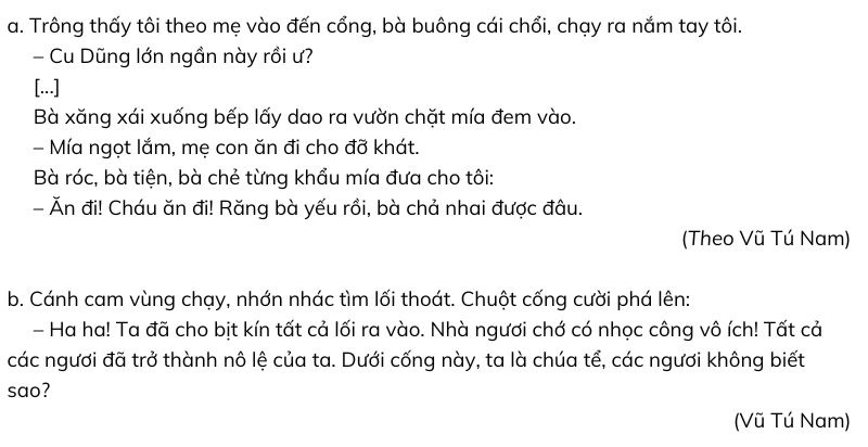 Câu 1: Tìm các từ dùng để xưng hô trong mỗi đoạn dưới đây. Nhận xét về thái độ của người nói qua các từ đó.