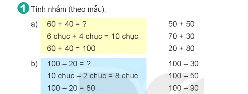 Bài số 1: Giải luyện tập câu 1 trang 19 SGK Toán 2 tập 1