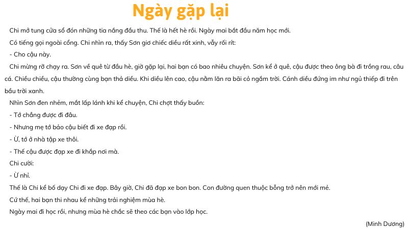 Câu 2: Đọc Bài 1: Ngày gặp lại - Tiếng Việt Lớp 3 Tập 1 Kết Nối Tri Thức 2