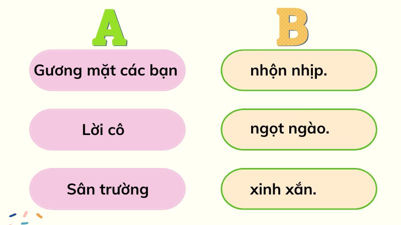 Câu 2: Kết hợp từ ngữ ở cột A với từ ngữ ở cột B để tạo câu nêu đặc điểm