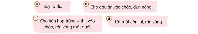 Câu 4: Sắp xếp các nội dung dưới đây theo thứ tự làm món trứng đúc thịt.