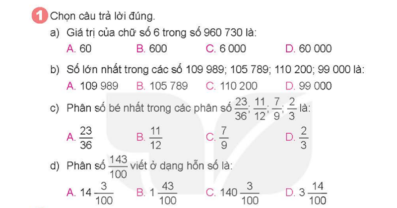 Bài số 1: Giải luyện tập câu 1 trang 29 SGK Toán 5 tập 1