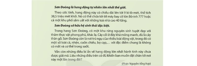 Câu 2: Đọc Bài 11: Hang Sơn Đoòng 2