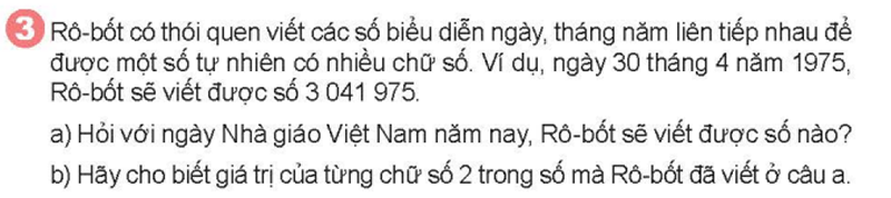 Bài số 3: Giải luyện tập câu 3 trang 6 SGK Toán 5 tập 1