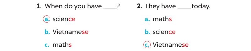 Listen and circle Lesson 3 Unit 7: Our timetable answer