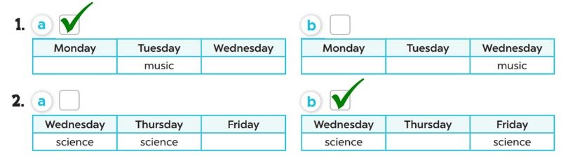 Listen and tick Lesson 2 Unit 7: Our timetable answer