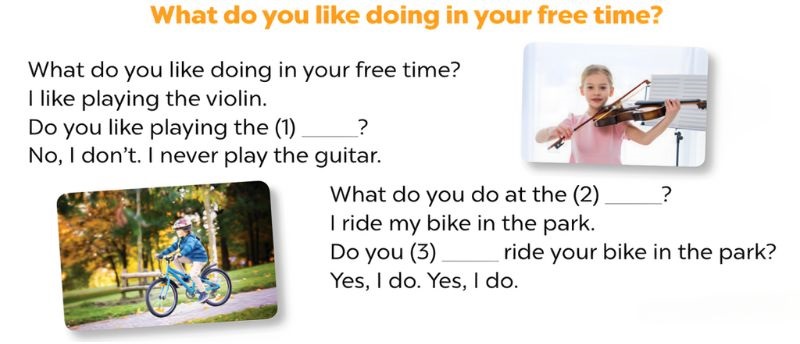 Listen, complete and sing Lesson 2 Unit 4: Our free-time activities