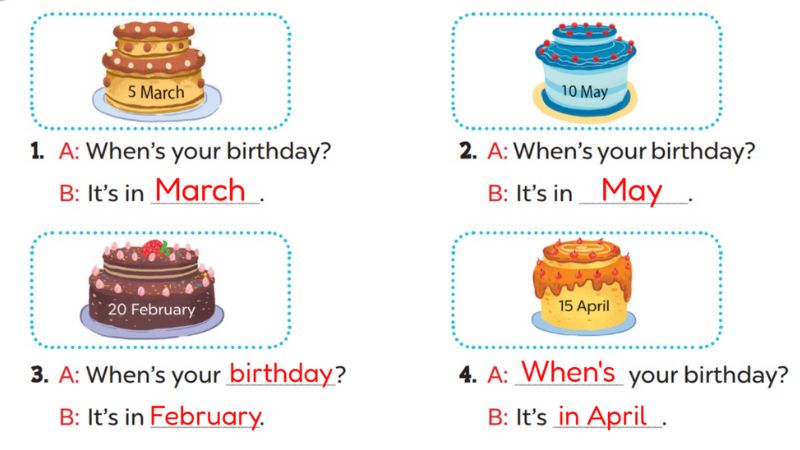 Look, complete and read Lesson 1 Unit 4: My birthday party answer