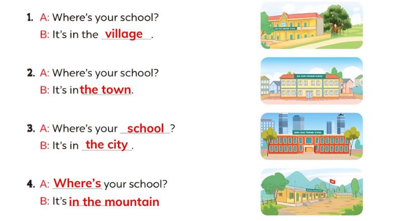 Look, complete and read Lesson 1 Unit 6: Our school facilities answer