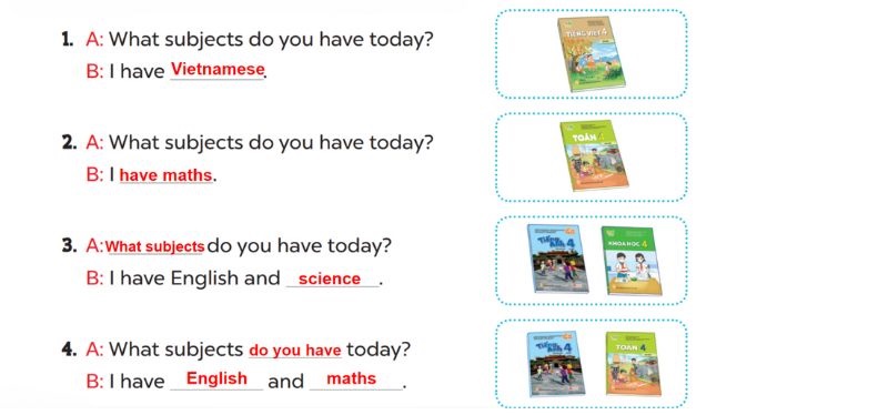 Look, complete and read Lesson 1 Unit 7: Our timetable answer