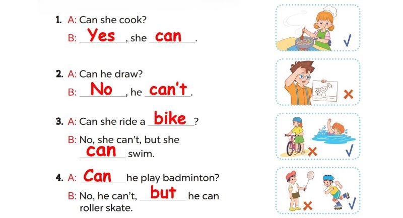 Look, complete and read Lesson 2 Unit 5: Things we can do answer