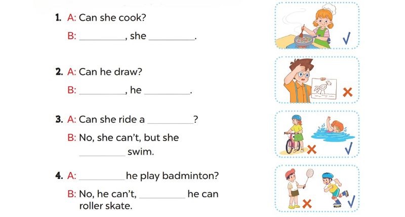 Look, complete and read Lesson 2 Unit 5: Things we can do