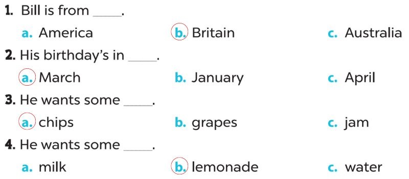 Read and circle Lesson 3 Unit 4: My birthday party answer