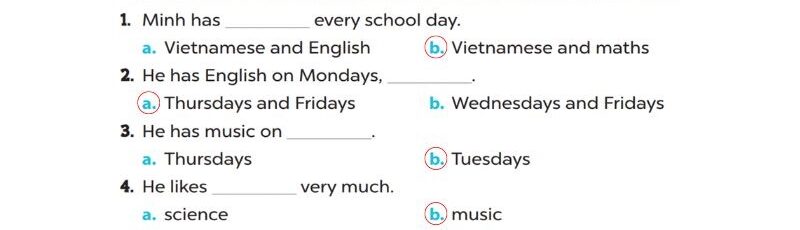 Read and circle Lesson 3 Unit 7: Our timetable answer