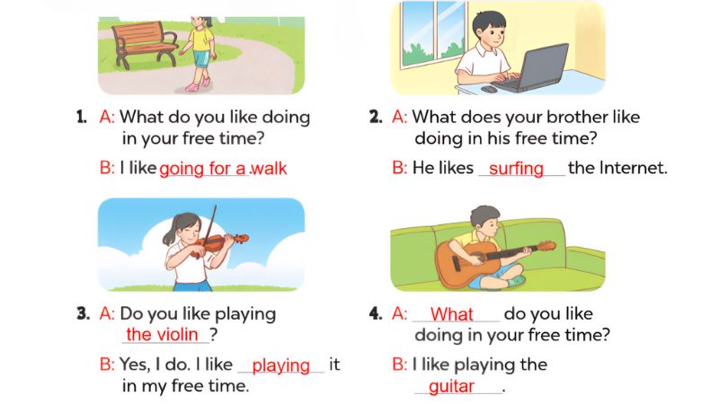 Read and complete Lesson 1 Unit 4: Our free-time activities answer