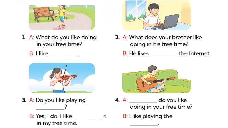 Read and complete Lesson 1 Unit 4: Our free-time activities