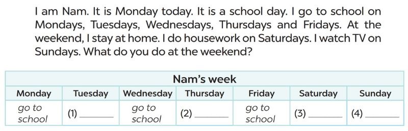 Read and complete Lesson 3 Unit 3: My week