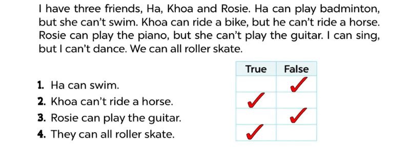 Read and tick True or False Lesson 3 Unit 5: Things we can do answer