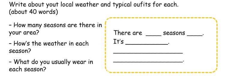 Lets write Lesson 3 Unit 16: Seasons and the weather lớp 5