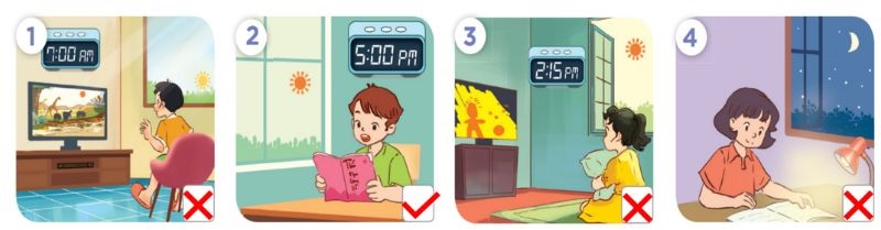 Listen and tick or cross Lesson 1 Unit 14: Daily activities answer