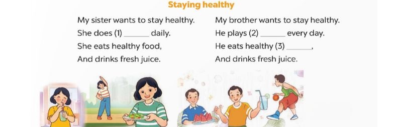 Listen, complete and sing Lesson 1 Unit 14: Staying healthy lớp 5