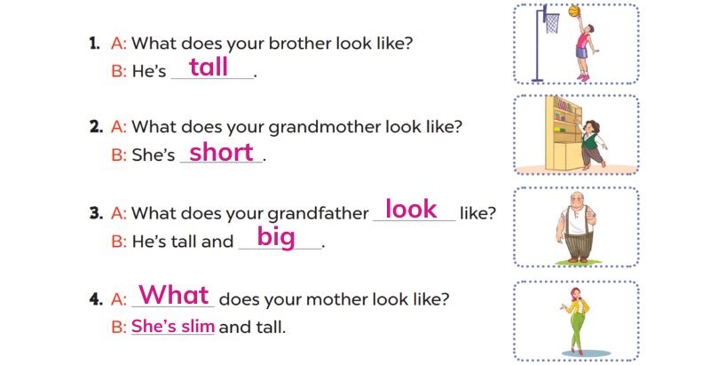 Look, complete and read Lesson 1 Unit 13: Appearance answer