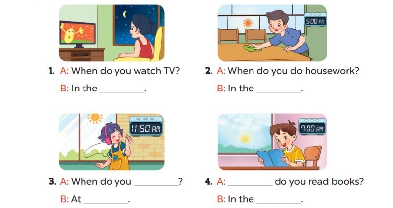 Look, complete and read Lesson 1 Unit 14: Daily activities