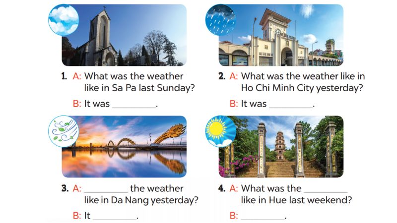 Look, complete and read Lesson 1 Unit 16: Weather