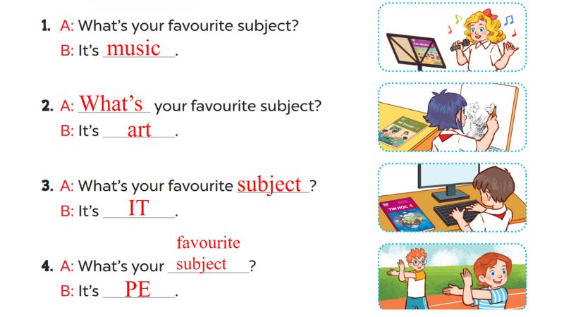 Look, complete and read Lesson 1 Unit 8: My favourite subjects answer