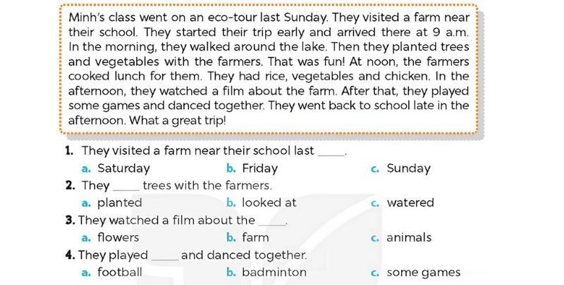 Read and circle Lesson 3 Unit 10: Our school trip lớp 5