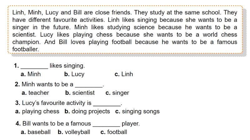 Read and circle Lesson 3 Unit 7: Our favourite school activities lớp 5