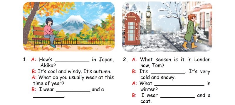 Read and complete Lesson 2 Unit 16: Seasons and the weather lớp 5