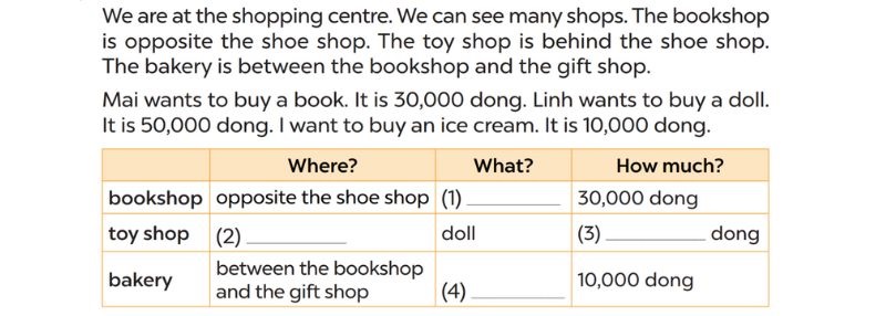 Read and complete Lesson 3 Unit 18: At the shopping centre