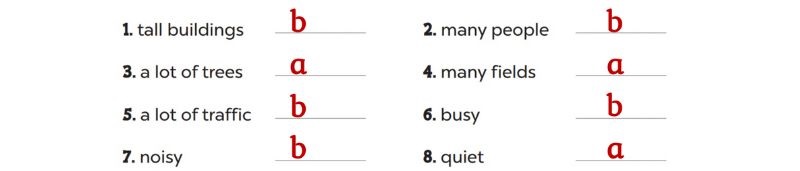 Write countryside (a) or city (b) Extension activities Tiếng Anh lớp 4 answer