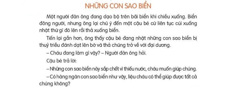 Câu 2: Đọc Bài 15: Những con sao biển trang 61 Tiếng Việt 2 tập 2 Kết nối tri thức 1