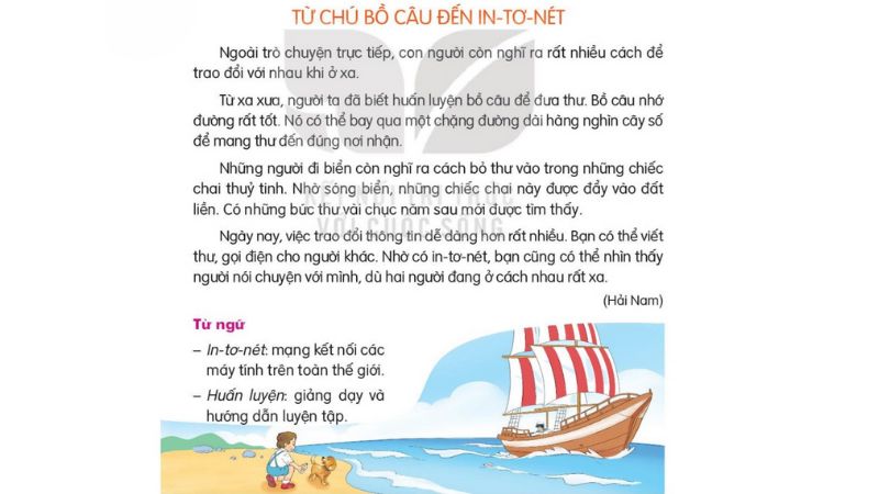 Câu 2: Đọc Bài 20: Từ chú bồ câu đến in-tơ-nét trang 87 Tiếng Việt 2 tập 2 Kết nối tri thức