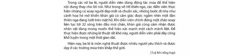 Câu 2: Đọc Bài 30: Nghệ thuật múa ba lê 2