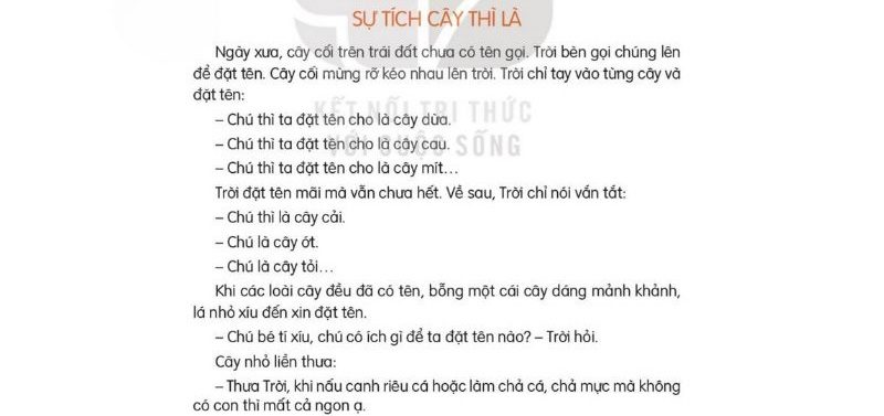 Câu 2: Đọc Bài 11: Sự tích cây thì là trang 46 Tiếng Việt 2 tập 2 Kết nối tri thức 1