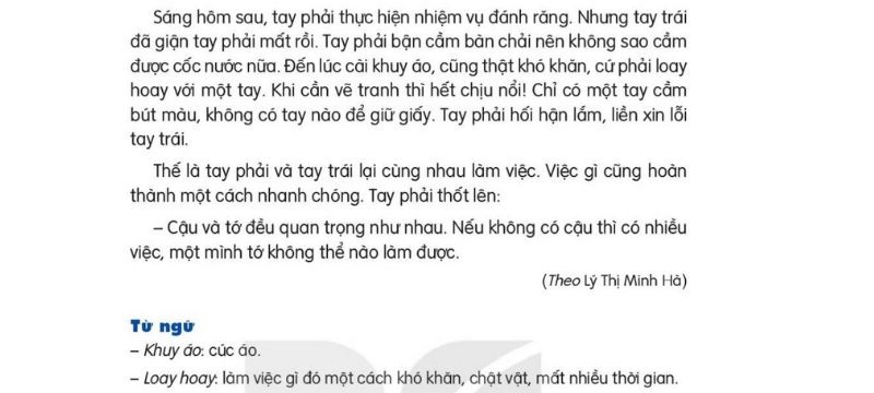 Câu 2: Đọc Bài 12: Tay trái và tay phải SGK Tiếng Việt lớp 3 Kết nối tri thức Tập 2 2