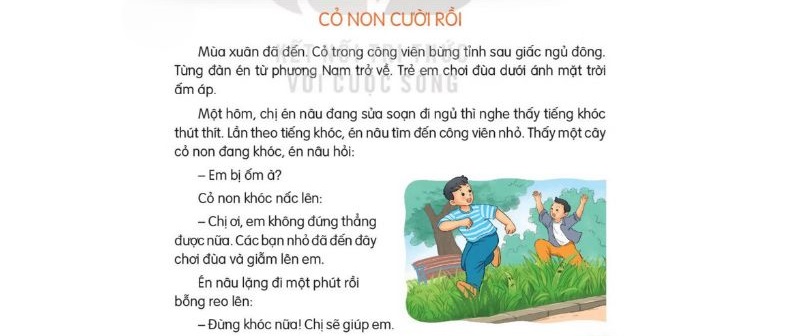 Câu 2: Đọc Bài 14: Cỏ non cười rồi trang 57 Tiếng Việt 2 tập 2 Kết nối tri thức 1