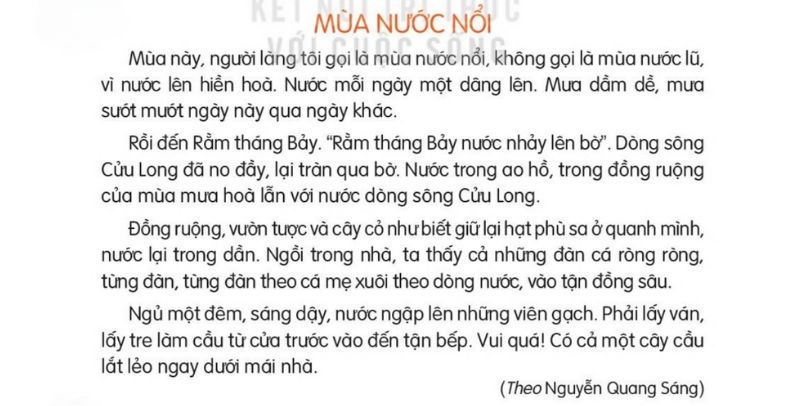 Câu 2: Đọc Bài 2: Mùa nước nổi 1 trang 12 Tiếng Việt 2 tập 2 Kết nối tri thức