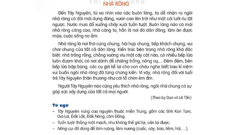 Câu 2: Đọc Bài 21: Nhà rông SGK Tiếng Việt lớp 3 Kết nối tri thức Tập 2