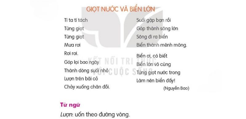 Câu 2: Đọc Bài 5: Giọt nước và biển lớn 1 trang 19 Tiếng Việt 2 tập 2 Kết nối tri thức