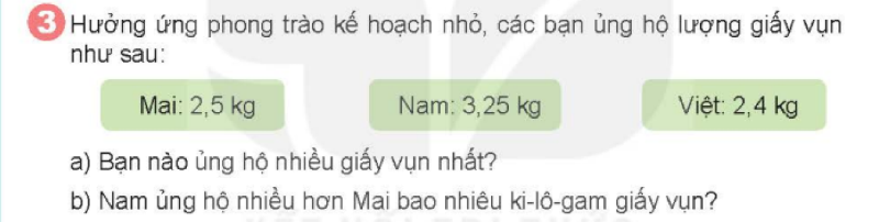 Bài số 7: Giải luyện tập câu 3 trang 124 SGK Toán 5 tập 1