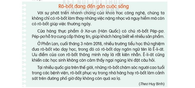 Vận dụng Bài 26: Rô-bốt ở quanh ta SGK Tiếng Việt lớp 3 Kết nối tri thức Tập 2