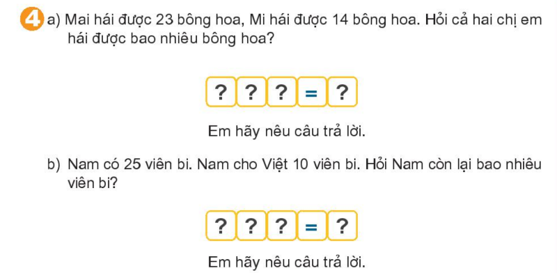 Bài số 4: Giải luyện tập câu 4 trang 105 SGK Toán 1 tập 2